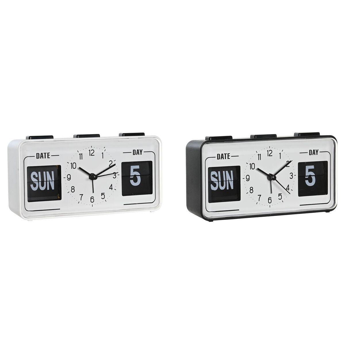 Reloj Despertador DKD Home Decor Blanco Negro PVC 17 x 5 x 9 cm (2 Unidades) 1 S3044971_0