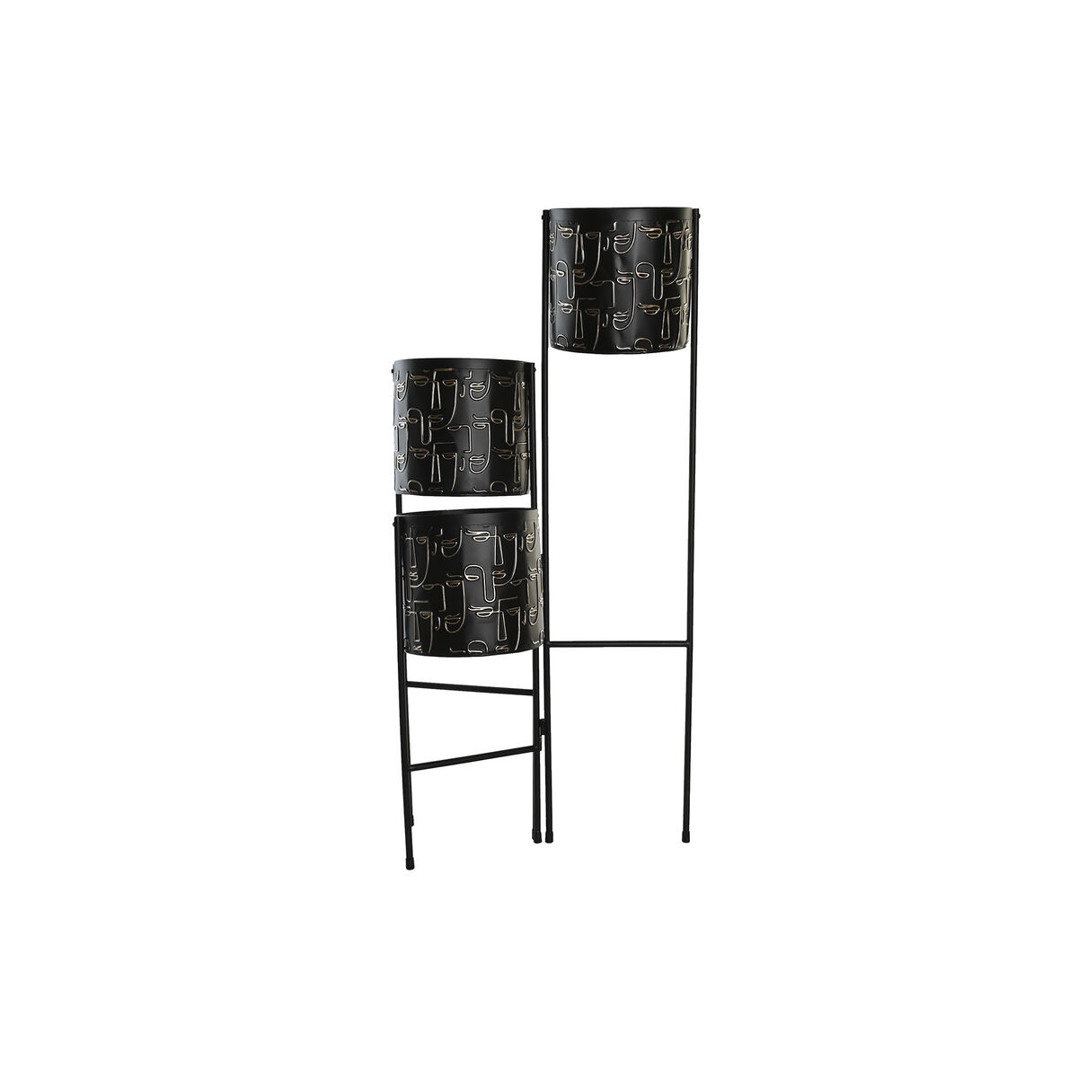 Macetero DKD Home Decor Negro Dorado Metal Cara 22 x 22 x 93 cm 1 S3044434_0