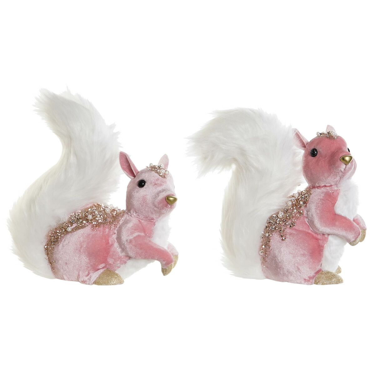Adorno Navideño DKD Home Decor Blanco Rosa Ardilla 20 x 11 x 22 cm (2 Unidades) 1 S3052447_0