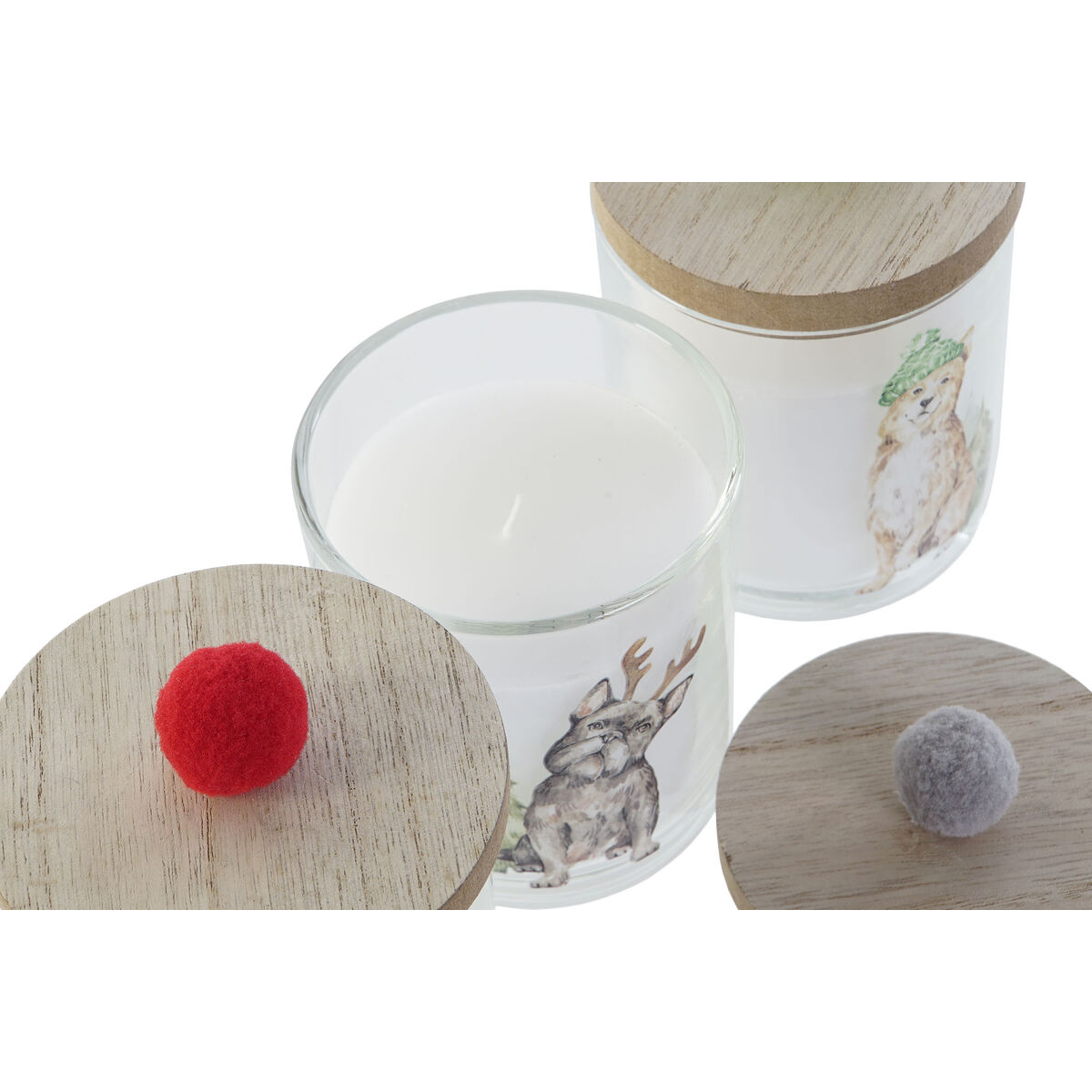 Vela DKD Home Decor Multicolor Pompones Navidad 8 x 8 x 9 cm 8 x 8 x 11 cm (3 Unidades) (2 Unidades) 2 S3052492_1