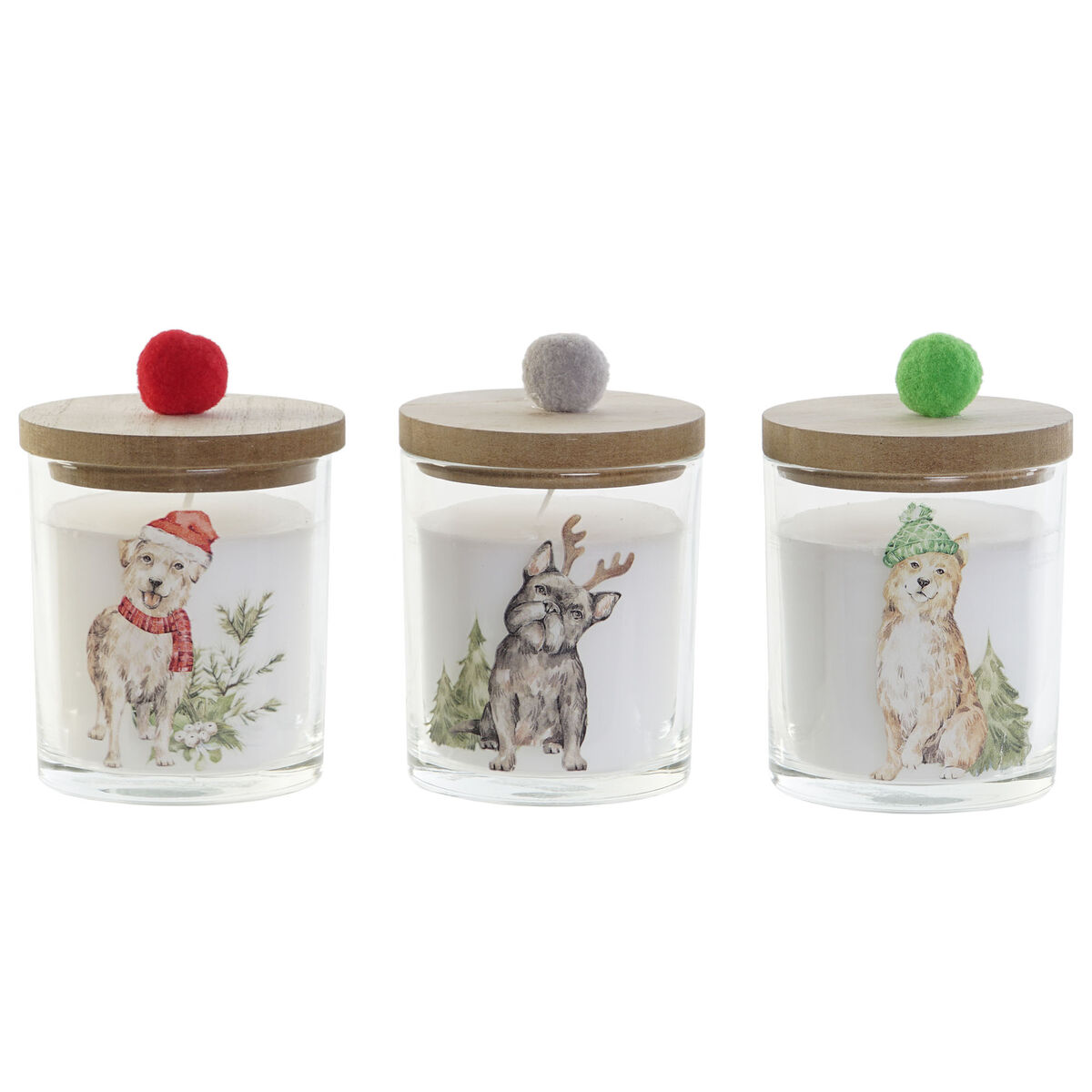 Vela DKD Home Decor Multicolor Pompones Navidad 8 x 8 x 9 cm 8 x 8 x 11 cm (3 Unidades) (2 Unidades) 3 S3052492_2