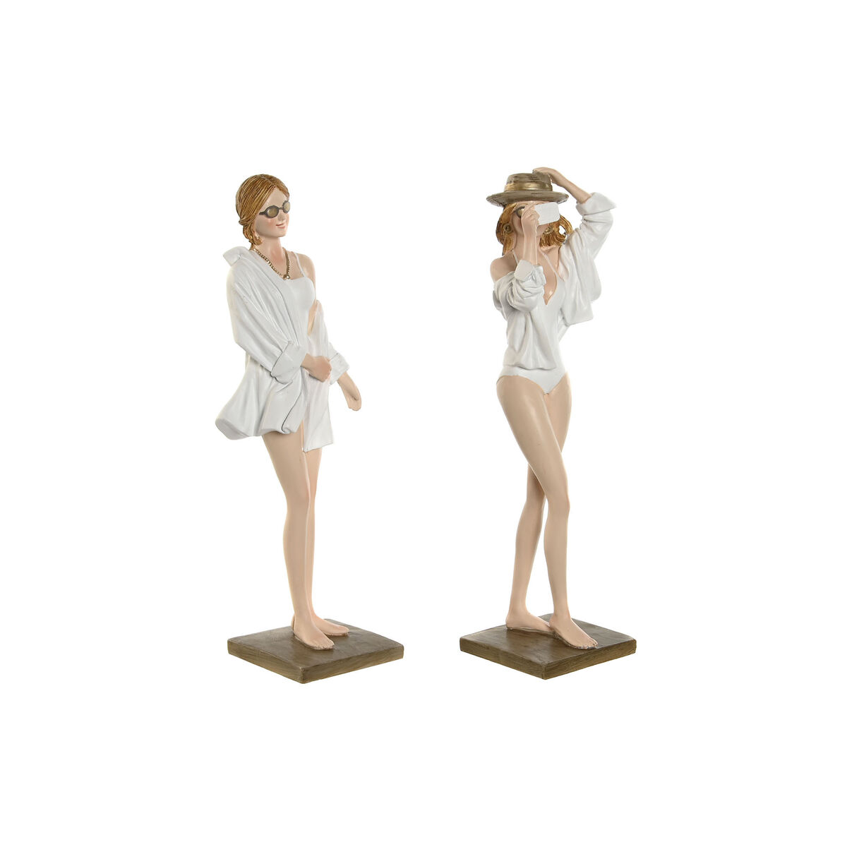 Figura Decorativa Home ESPRIT Blanco Beige Mujer Mediterráneo 8 x 6,5 x 24,5 cm (2 Unidades) 1 S3054598_0