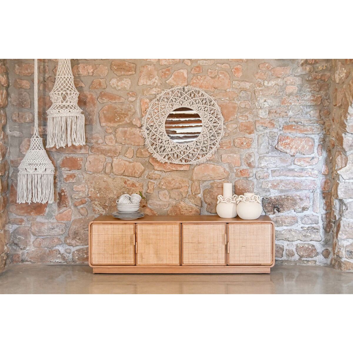 Mueble de TV Home ESPRIT Natural Ratán Roble 157 x 40 x 46 cm 2 S3056648_1