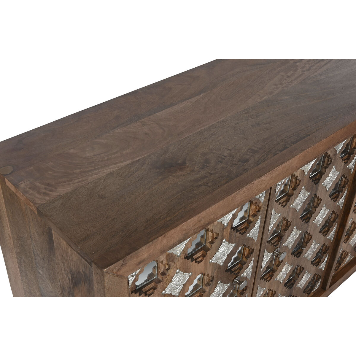 Aparador Home ESPRIT Marrón Negro Plateado Natural Madera de mango Espejo 150 x 38 x 80 cm 2 S3055814_1