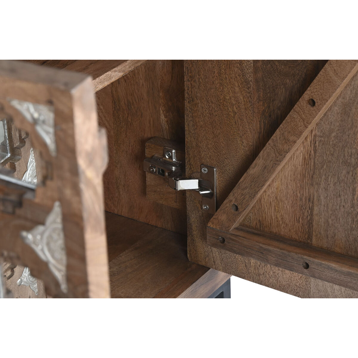 Aparador Home ESPRIT Marrón Negro Plateado Natural Madera de mango Espejo 150 x 38 x 80 cm 6 S3055814_5