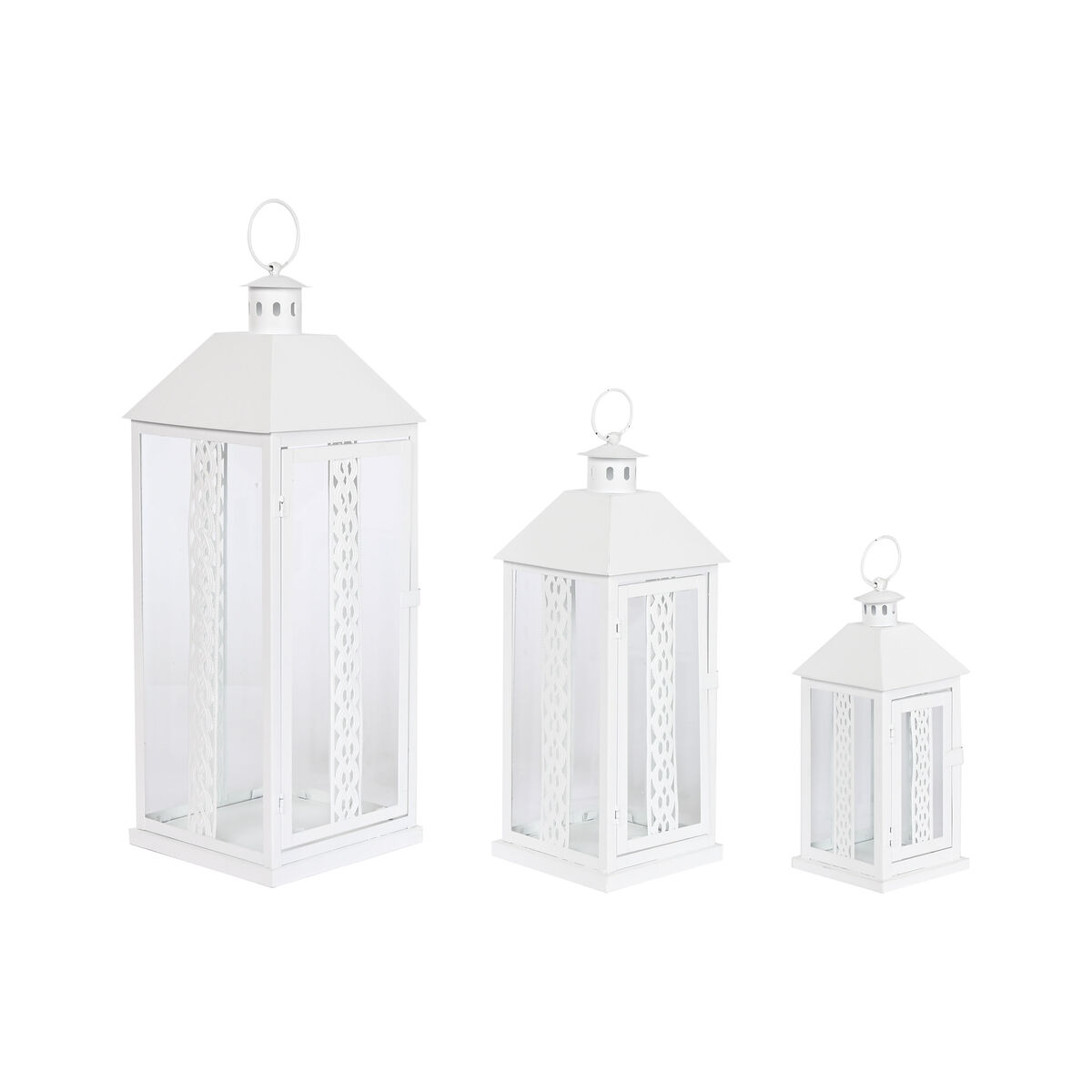 Farol Home ESPRIT Blanco Cristal Hierro Shabby Chic 20 x 20 x 55 cm (3 Piezas) 1 S3055742_0