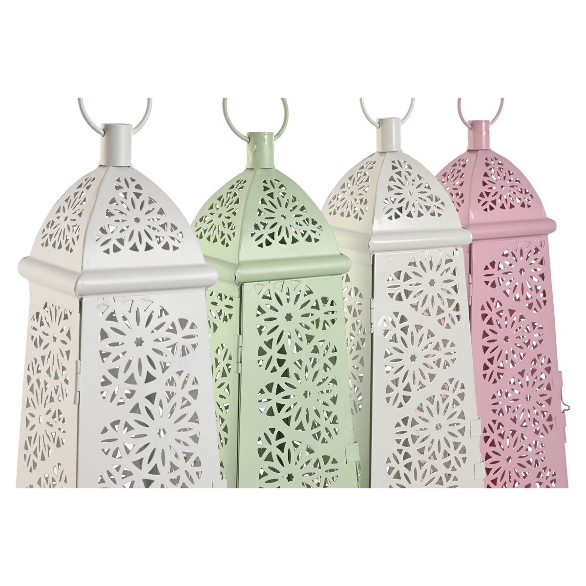 Farol Home ESPRIT Blanco Verde Rosa Metal Aluminio Shabby Chic 13 x 13 x 43 cm (4 Unidades) 2 S3056530_1