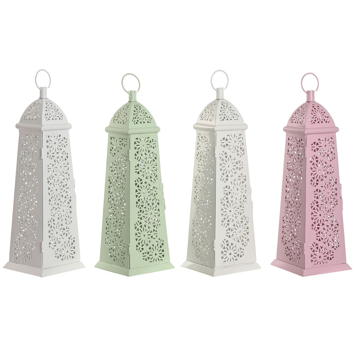 Farol Home ESPRIT Blanco Verde Rosa Metal Aluminio Shabby Chic 13 x 13 x 43 cm (4 Unidades) 1 S3056530_0
