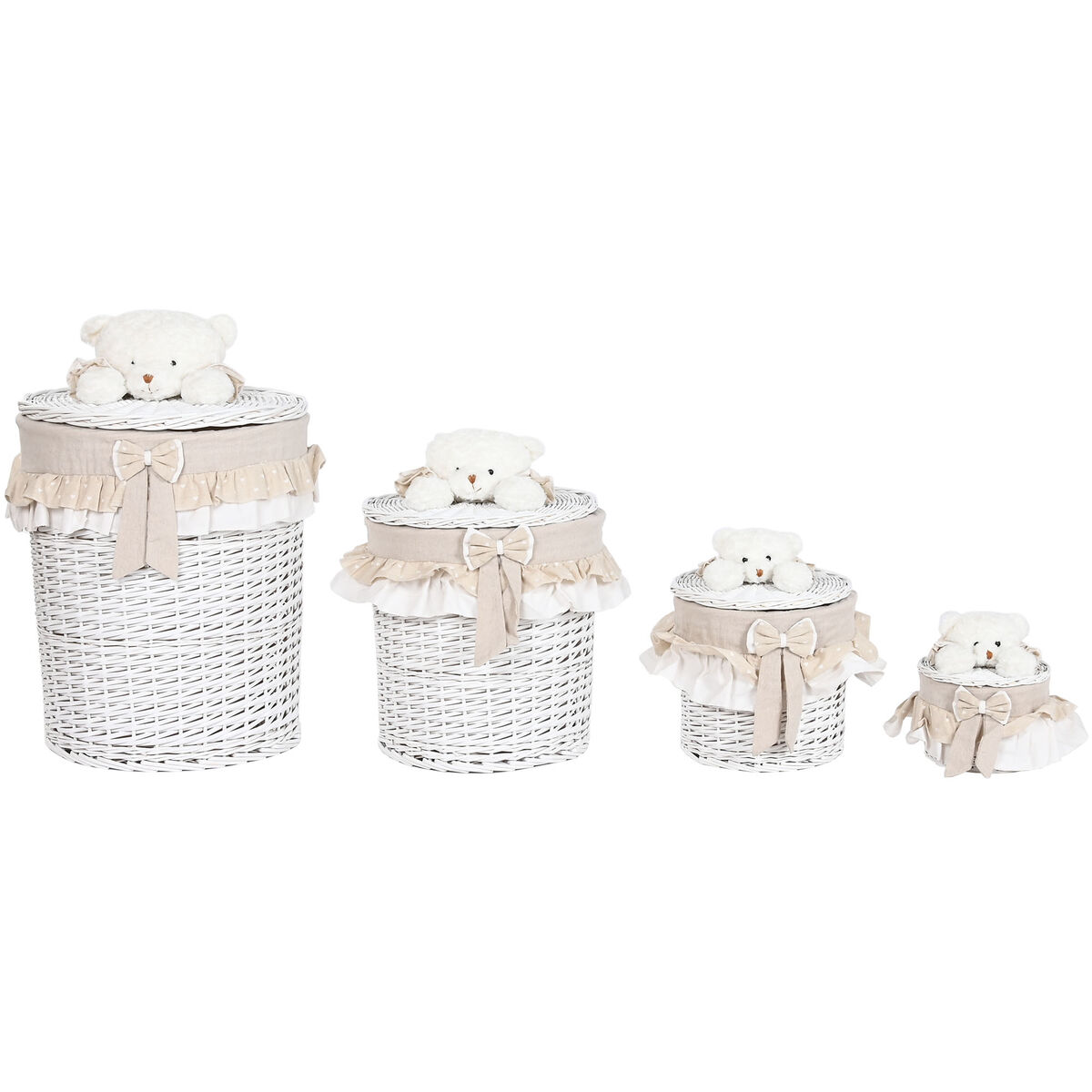 Cesto para la Ropa Sucia Home ESPRIT Blanco Beige Mimbre Shabby Chic 45 x 45 x 68 cm 4 Piezas 1 S3057036_0