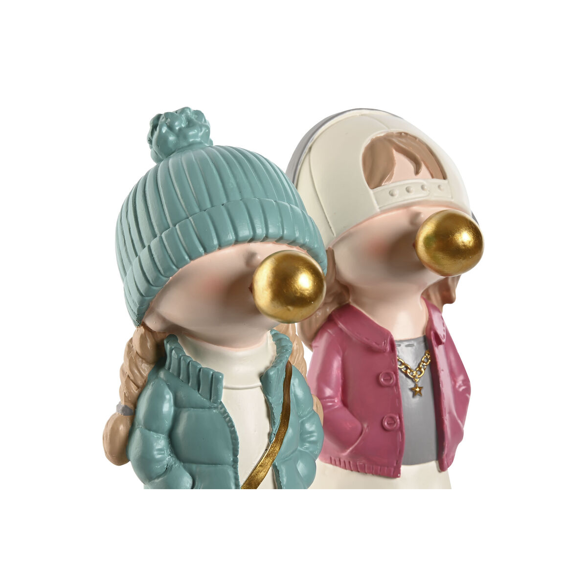 Figura Decorativa Home ESPRIT Rosa Turquesa Dorado 8 x 10 x 20 cm (2 Unidades) 2 S3056636_1