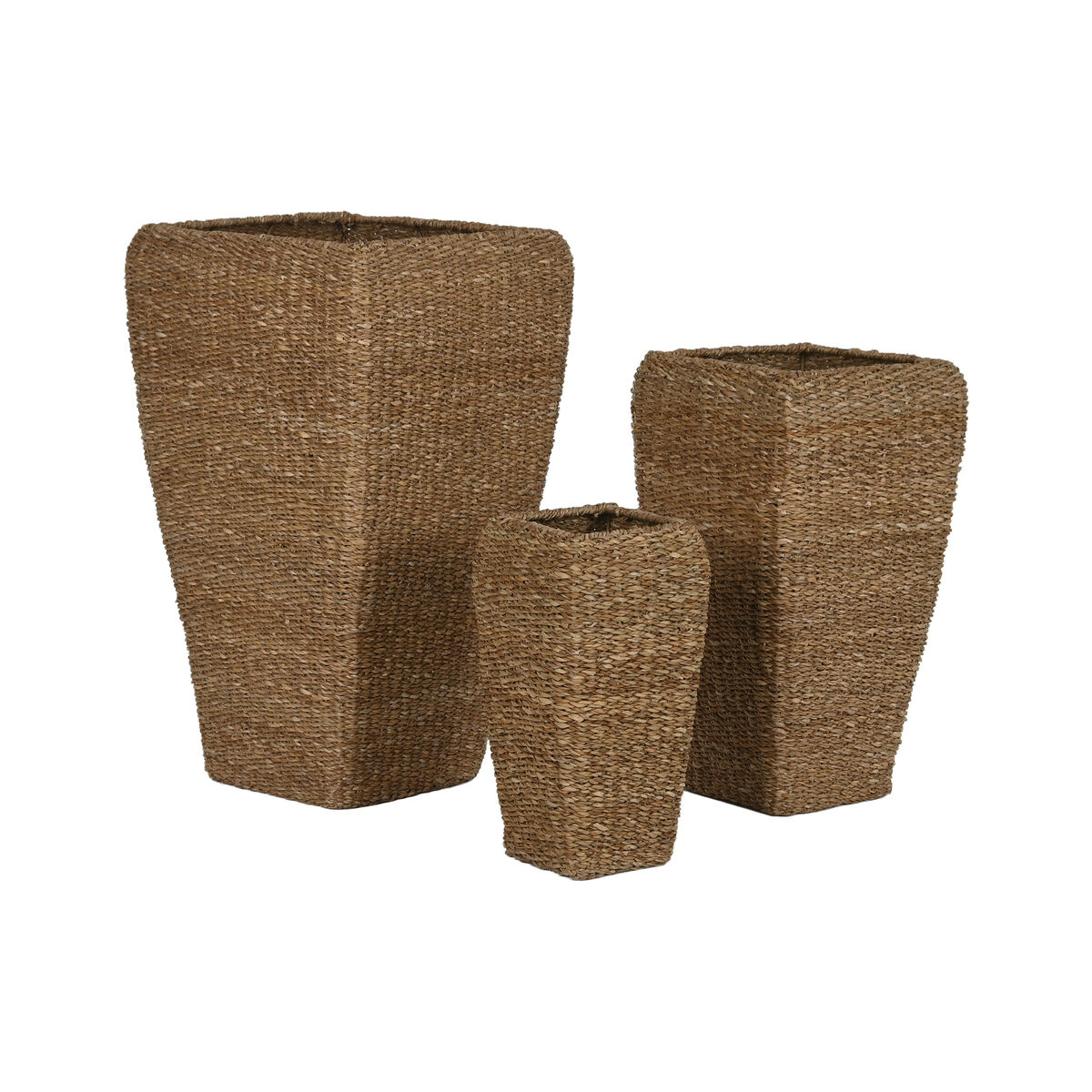 Set de Maceteros Home ESPRIT Natural Metal Fibra natural 40 x 40 x 70 cm (3 Piezas) 4 S3058011_3