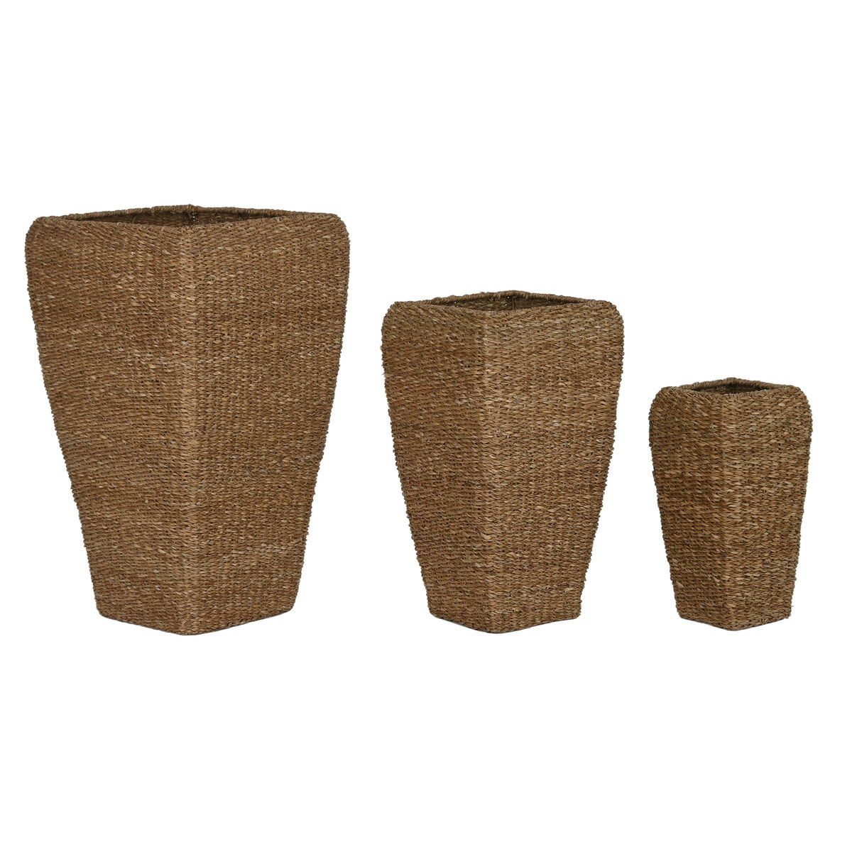 Set de Maceteros Home ESPRIT Natural Metal Fibra natural 40 x 40 x 70 cm (3 Piezas) 1 S3058011_0
