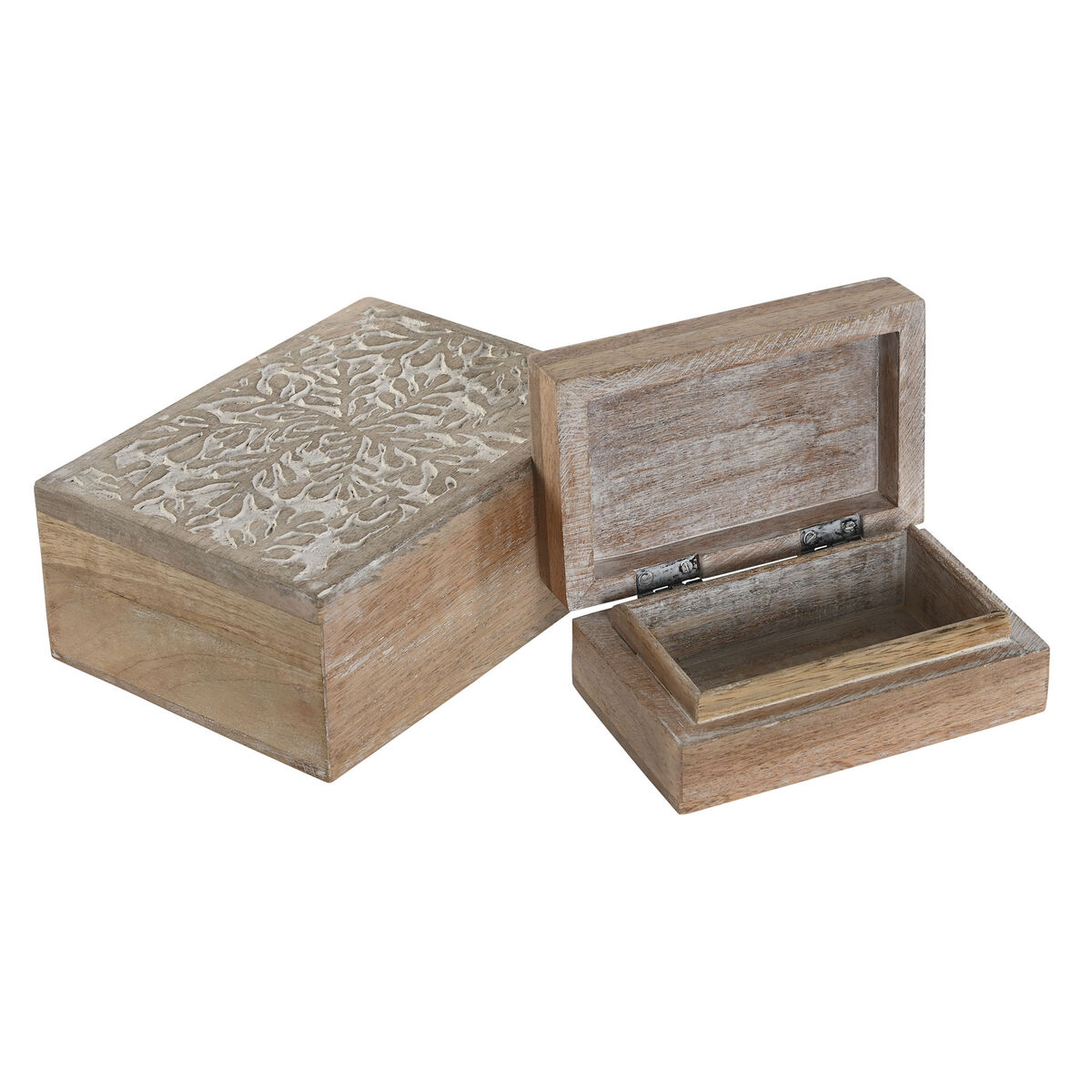 Caja-Joyero Home ESPRIT Blanco Natural Madera de mango (2 Piezas) 2 S3061571_1