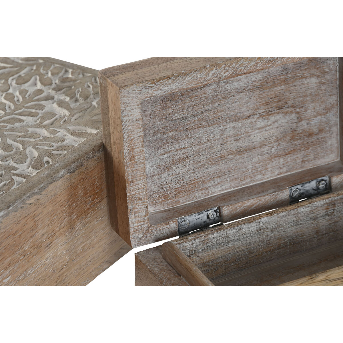 Caja-Joyero Home ESPRIT Blanco Natural Madera de mango (2 Piezas) 3 S3061571_2