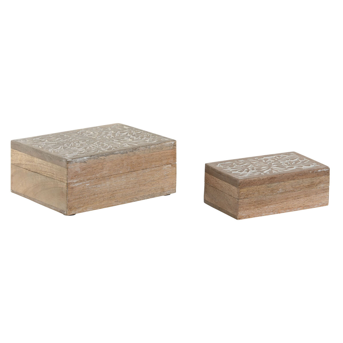 Caja-Joyero Home ESPRIT Blanco Natural Madera de mango (2 Piezas) 4 S3061571_3