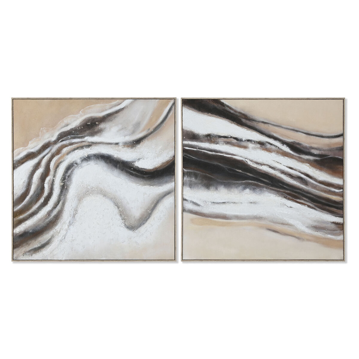 Cuadro Home ESPRIT Blanco Beige Yute Poliestireno Abstracto Moderno 102 x 3,2 x 102 cm (2 Unidades) 1 S3058305_0