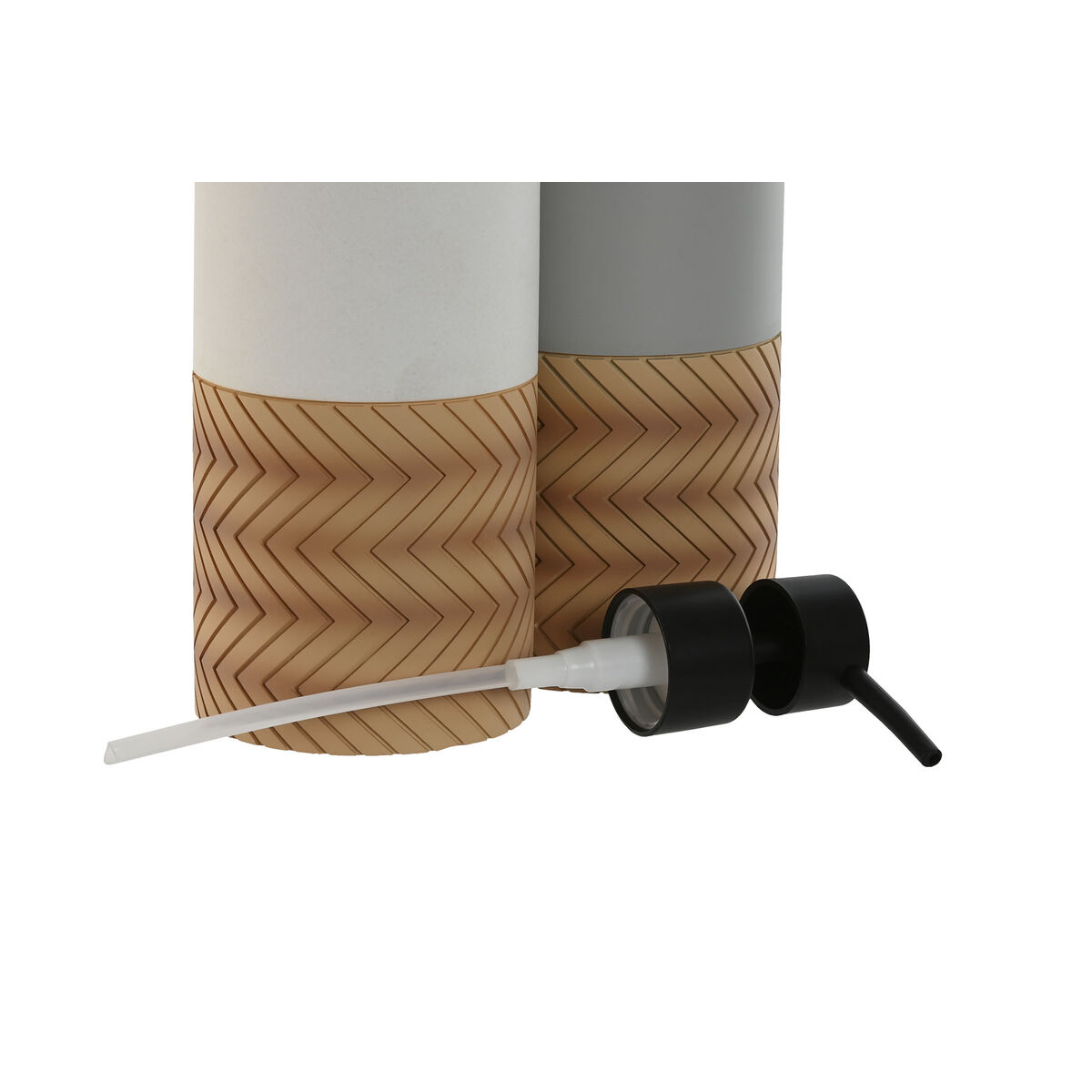 Dispensador de Jabón Home ESPRIT Blanco Gris Natural Resina Polietileno 7,5 x 7,5 x 18,5 cm (2 Unidades) 2 S3058968_1