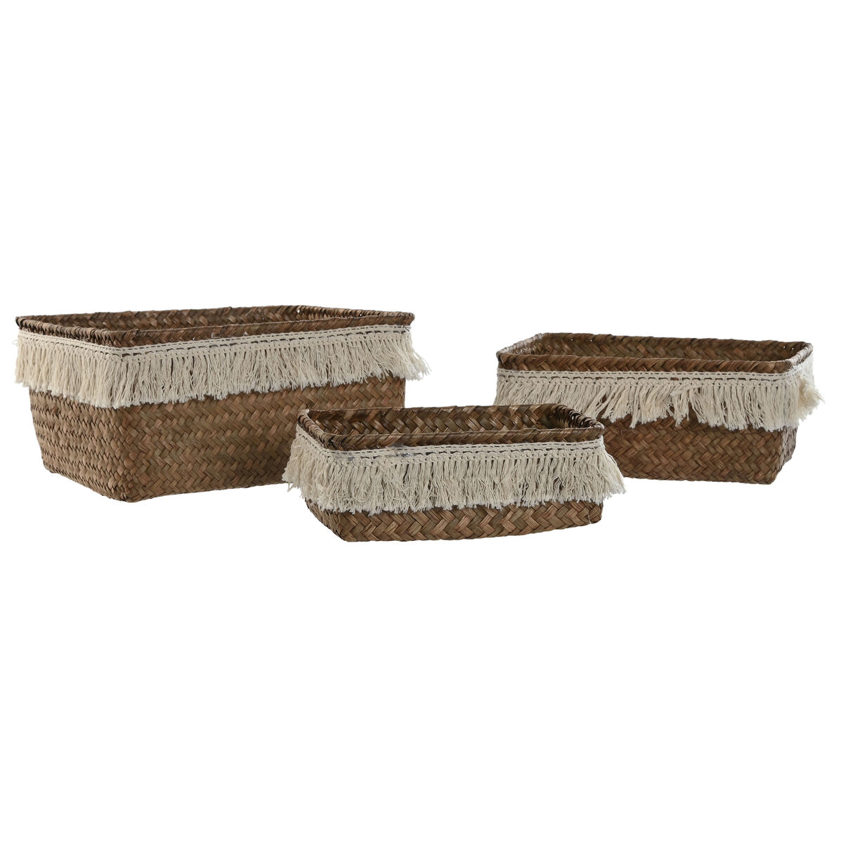 Juego de Cestas Home ESPRIT Fibra natural Boho Desgastado 23 x 17 x 10 cm 1 S3059987_0