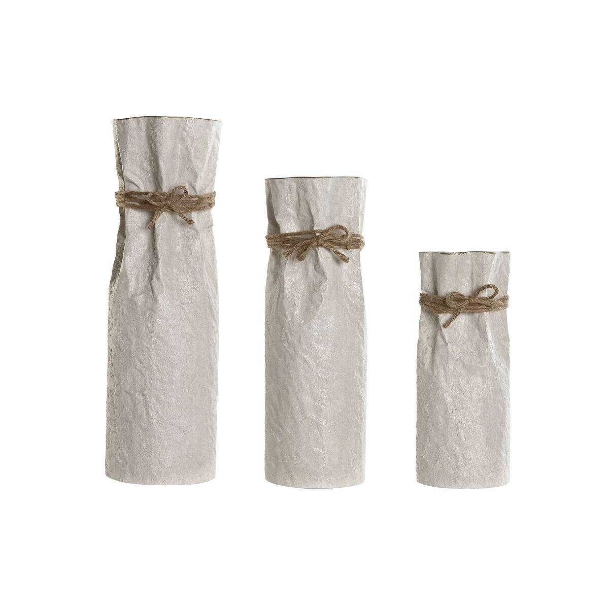Set de 3 Jarrones Home ESPRIT Beige Metal Cuerda 17 x 17 x 54 cm (3 Piezas) 1 S3060325_0