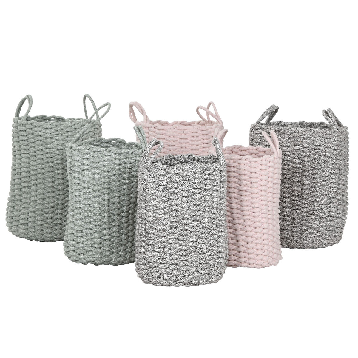 Juego de Cestas Home ESPRIT Verde Gris Rosa Cuerda 30 x 30 x 43 cm 2 Piezas (3 Unidades) 4 S3060486_3