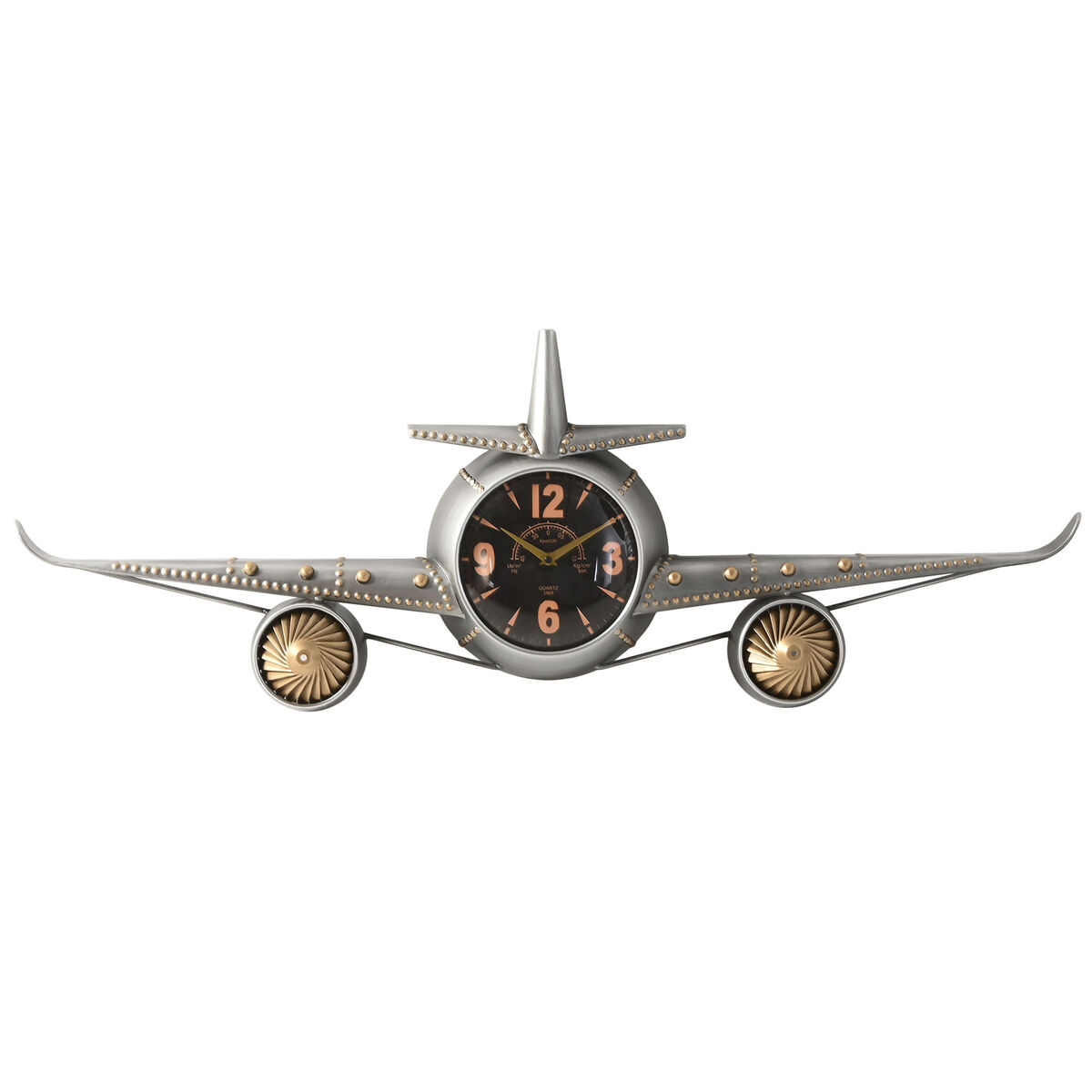 Reloj de Pared Home ESPRIT Dorado Plateado Metal Avión Vintage 114 x 11 x 40 cm 1 S3060628_0