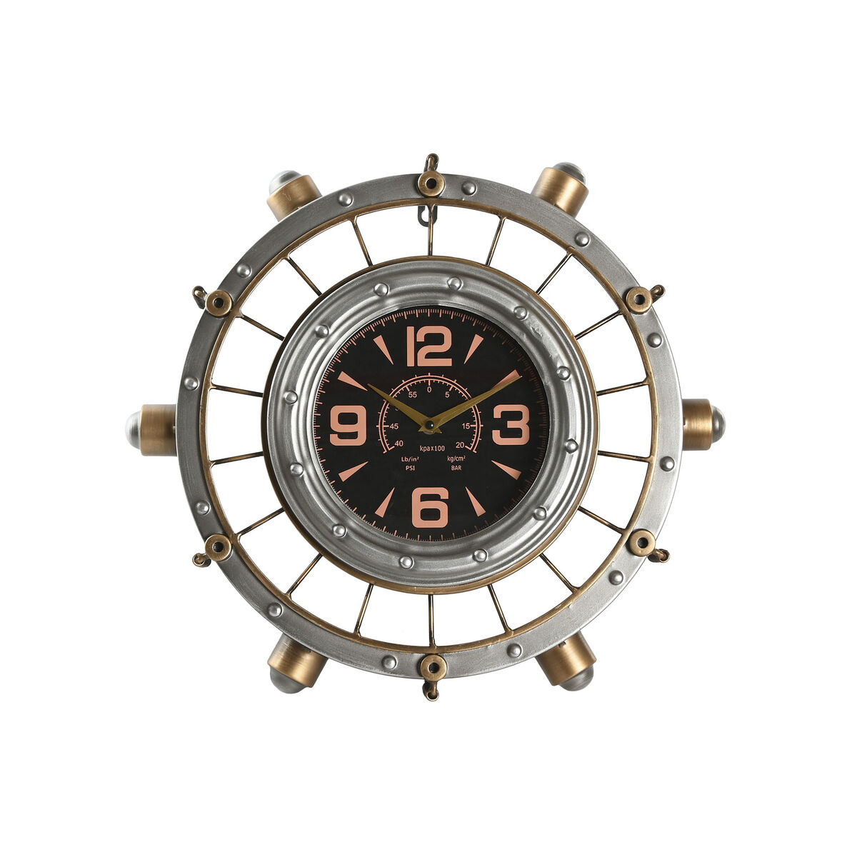 Reloj de Pared Home ESPRIT Dorado Plateado Hierro Vintage 48 x 11 x 44,5 cm 1 S3060636_0