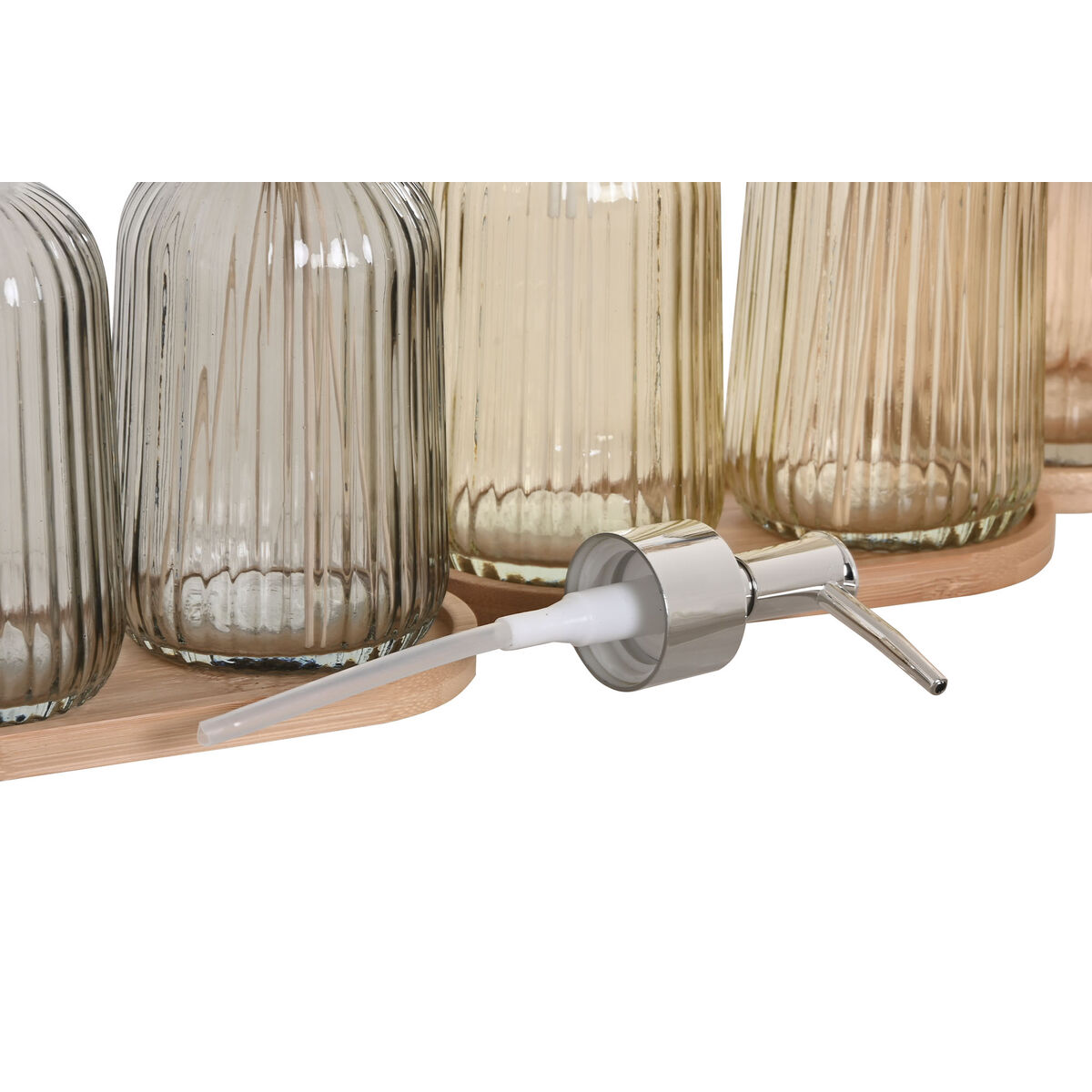 Set de Baño Home ESPRIT Gris Naranja Ambar Bambú Cristal 3 Piezas 2 S3061432_1