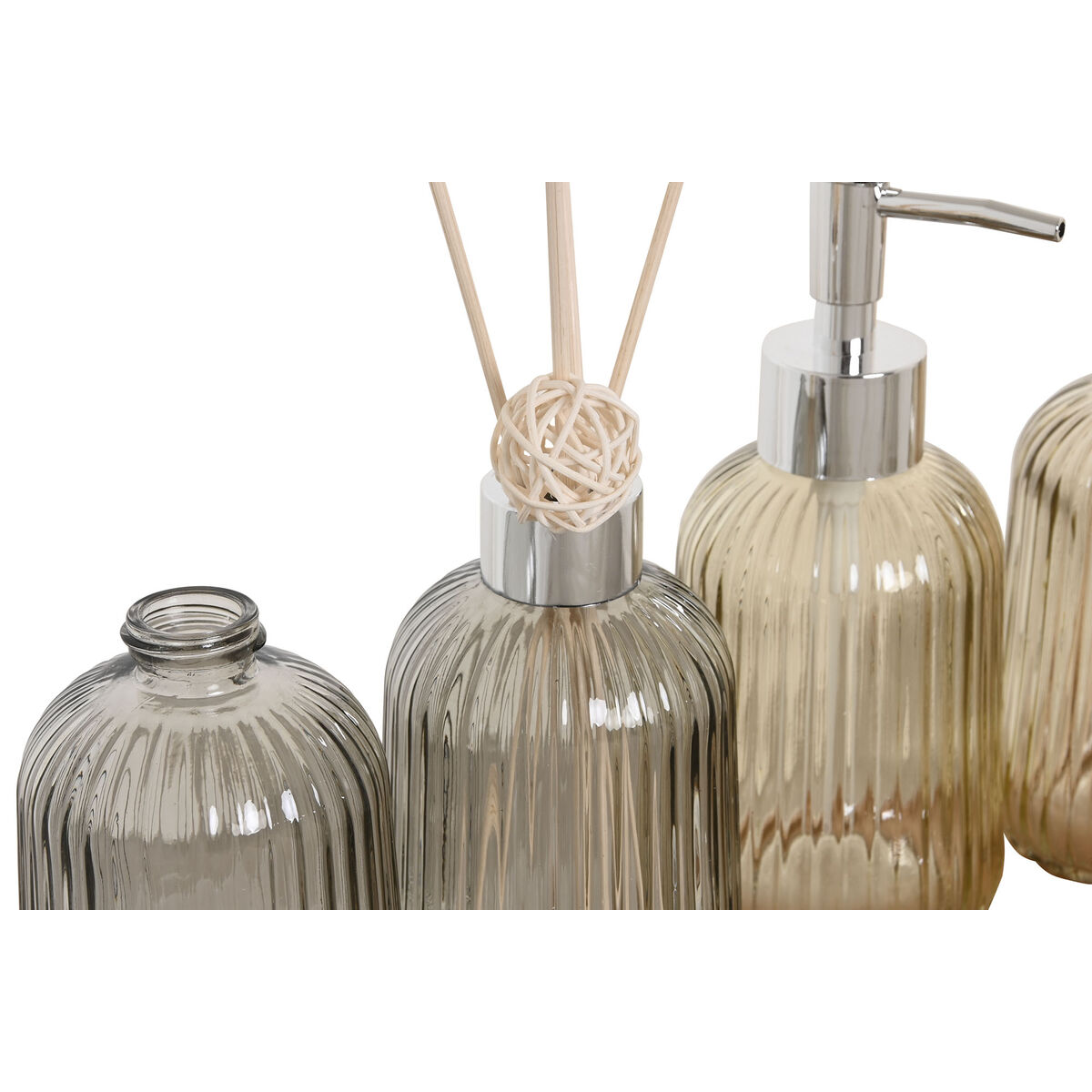 Set de Baño Home ESPRIT Gris Naranja Ambar Bambú Cristal 3 Piezas 3 S3061432_2