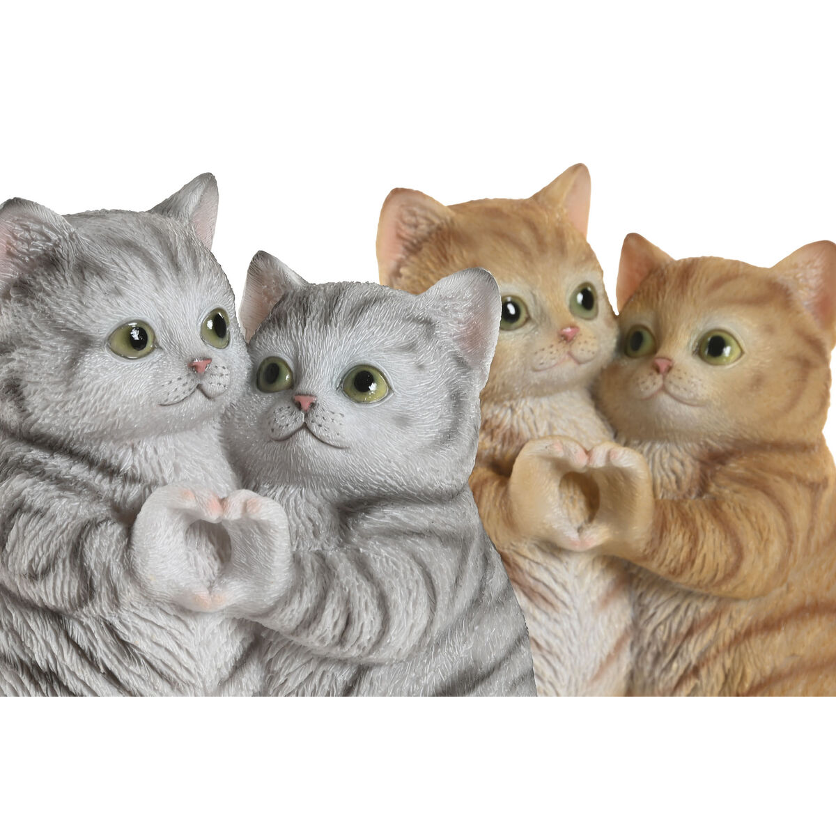 Figura Decorativa Home ESPRIT Marrón Gris Gatos 13,5 X 9 X 18 CM (2 Unidades) 2 S3061610_1