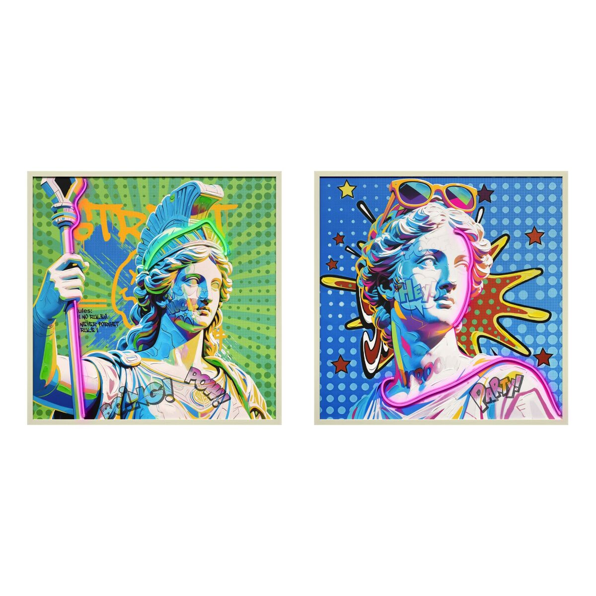 Cuadro con LED Home ESPRIT Azul Verde Moderno 83 x 3 x 83 cm (2 Unidades) 1 S3061985_0