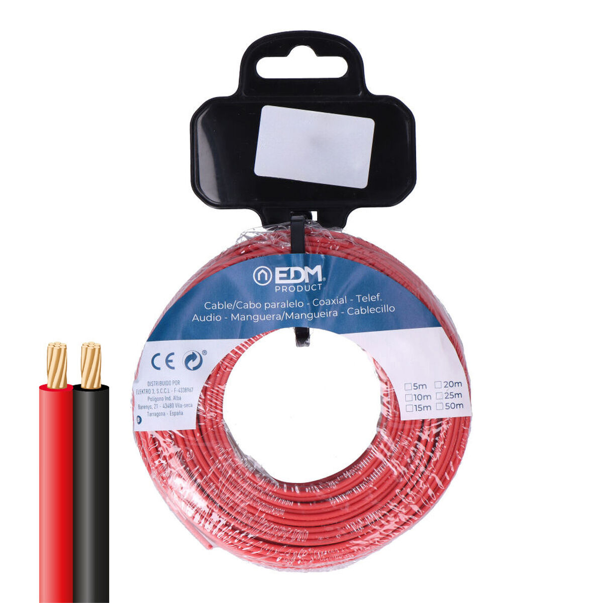Cable paralelo EDM 28009 Negro Rojo Rojo Negro 50 m Carrete Audio 1 S7926307_0