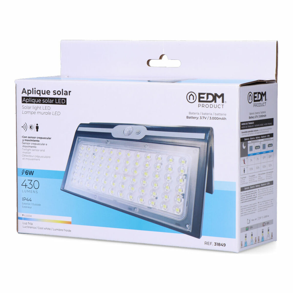 Aplique de Pared EDM 31849 Negro 6 W 430 Lm 6500 lm Sensor de Movimiento Solar (6500 K) 5 S7920144_4