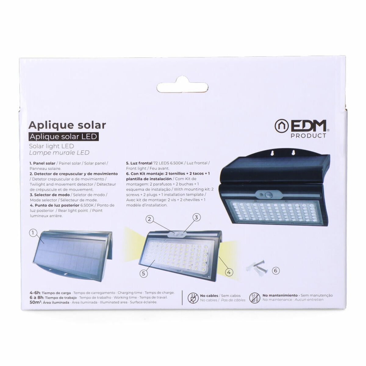 Aplique de Pared EDM 31849 Negro 6 W 430 Lm 6500 lm Sensor de Movimiento Solar (6500 K) 6 S7920144_5