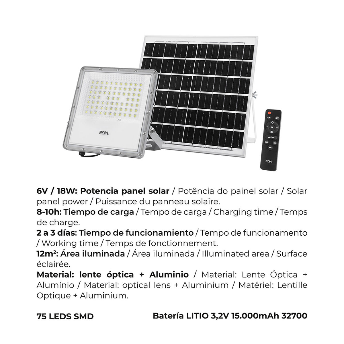 Foco Proyector EDM 31855 200 W 1500 lm Mando a distancia Panel solar fotovoltaico (6500 K) 9 S7920753_8