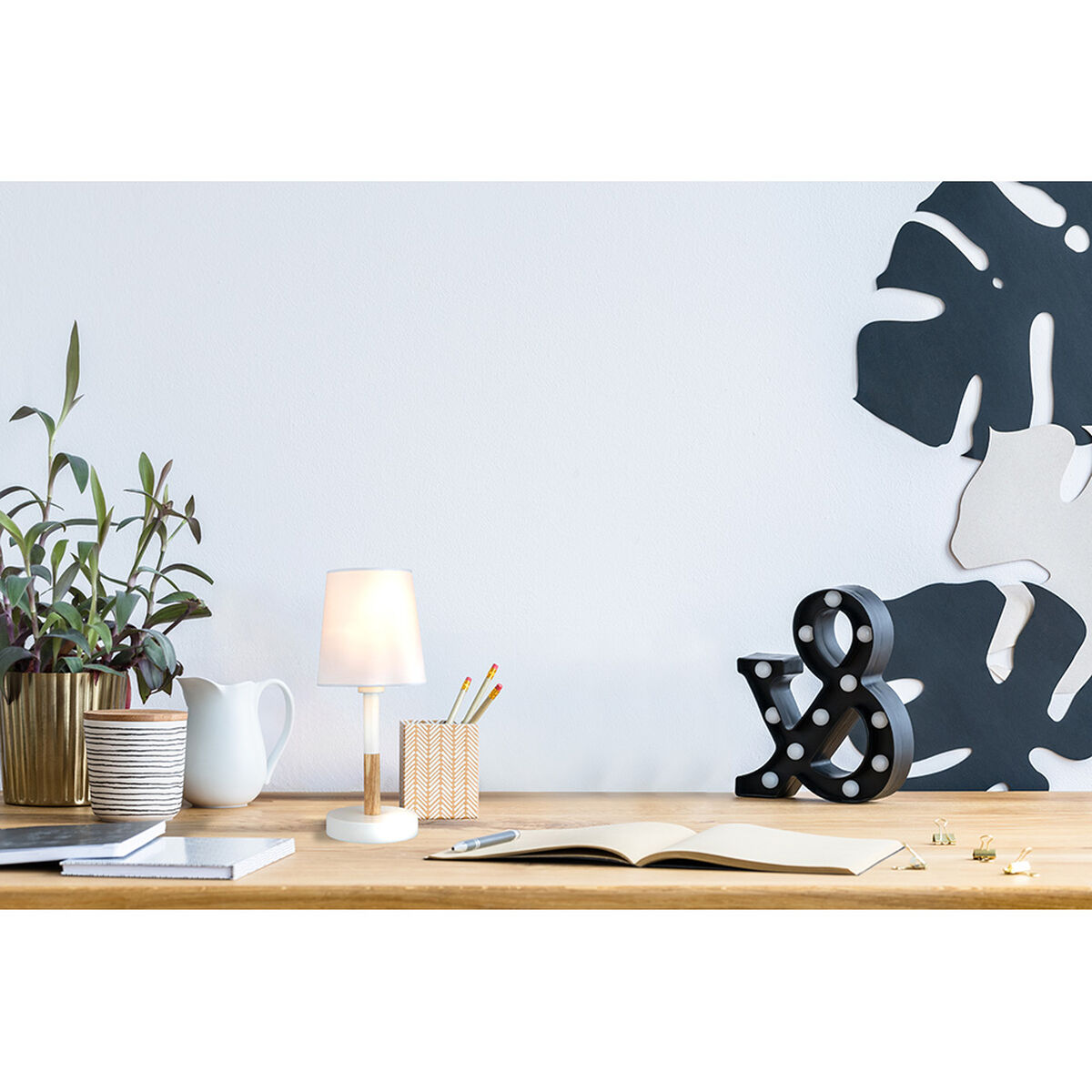 Lámpara de mesa EDM 32016 Blanco Madera Acero 40 W 220-240 V Ø 13 x 32 cm 2 S7925672_1