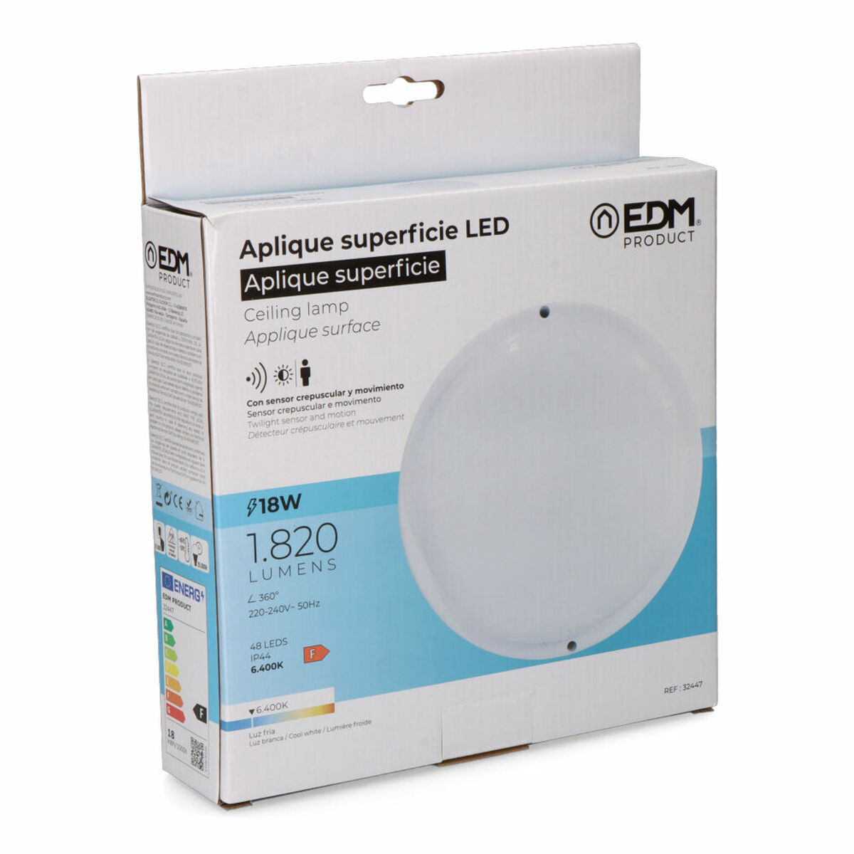 Aplique de Pared EDM 32447 Blanco Plástico F 18 W 120 W 1820 Lm Sensor de Movimiento Sensor de luz Redondo (6400 K) 3 S7922909_2