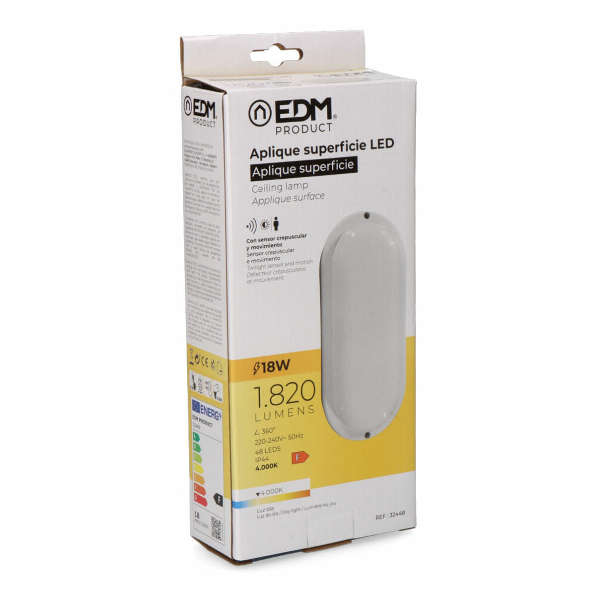 Aplique de Pared EDM 32448 Blanco Plástico F 18 W 120 W 1820 Lm Sensor de Movimiento Sensor de luz Ovalado (4000 K) 3 S7922910_2