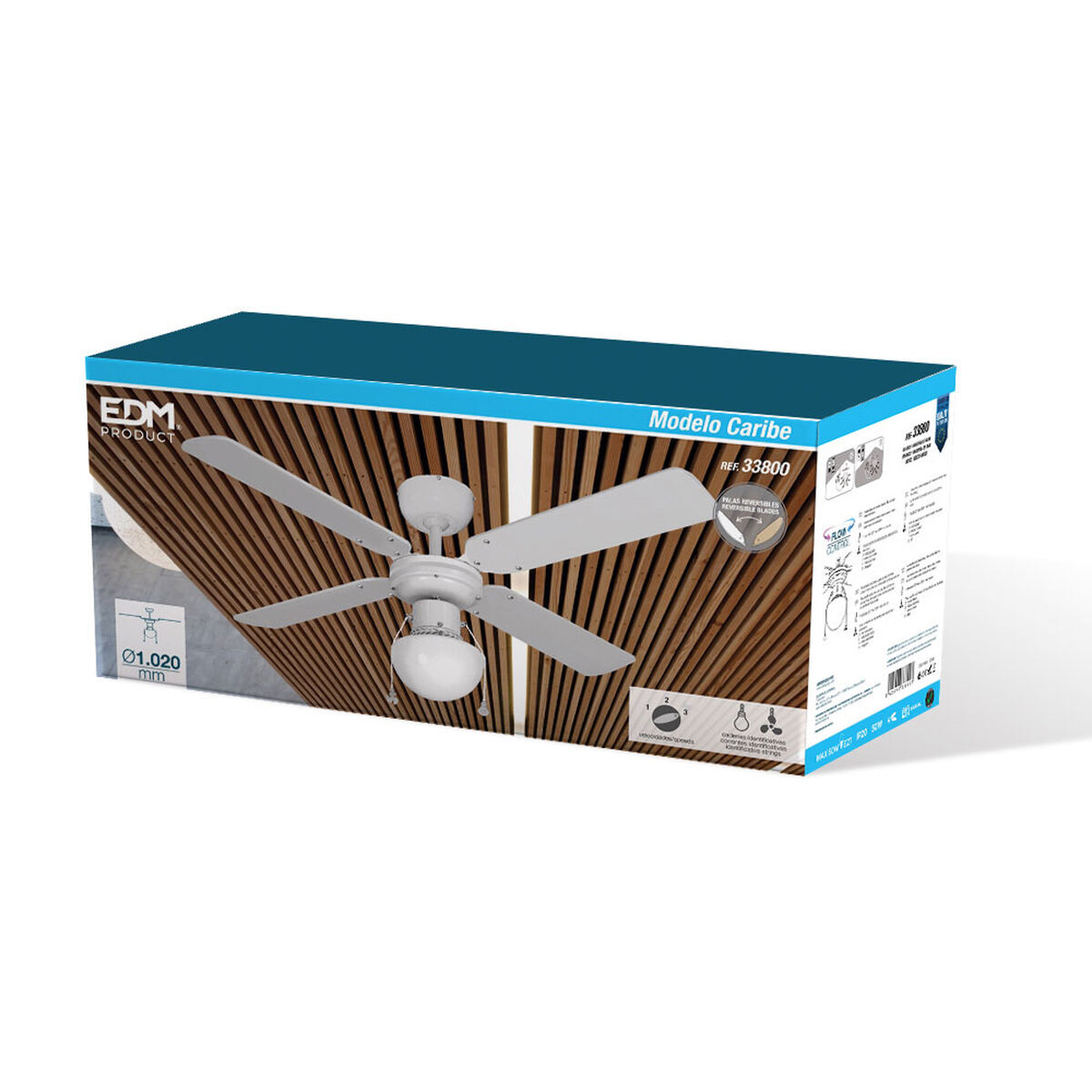 Ventilador de Techo con Luz EDM 33800 Caribe Blanco 50 W 7 S7900596_6
