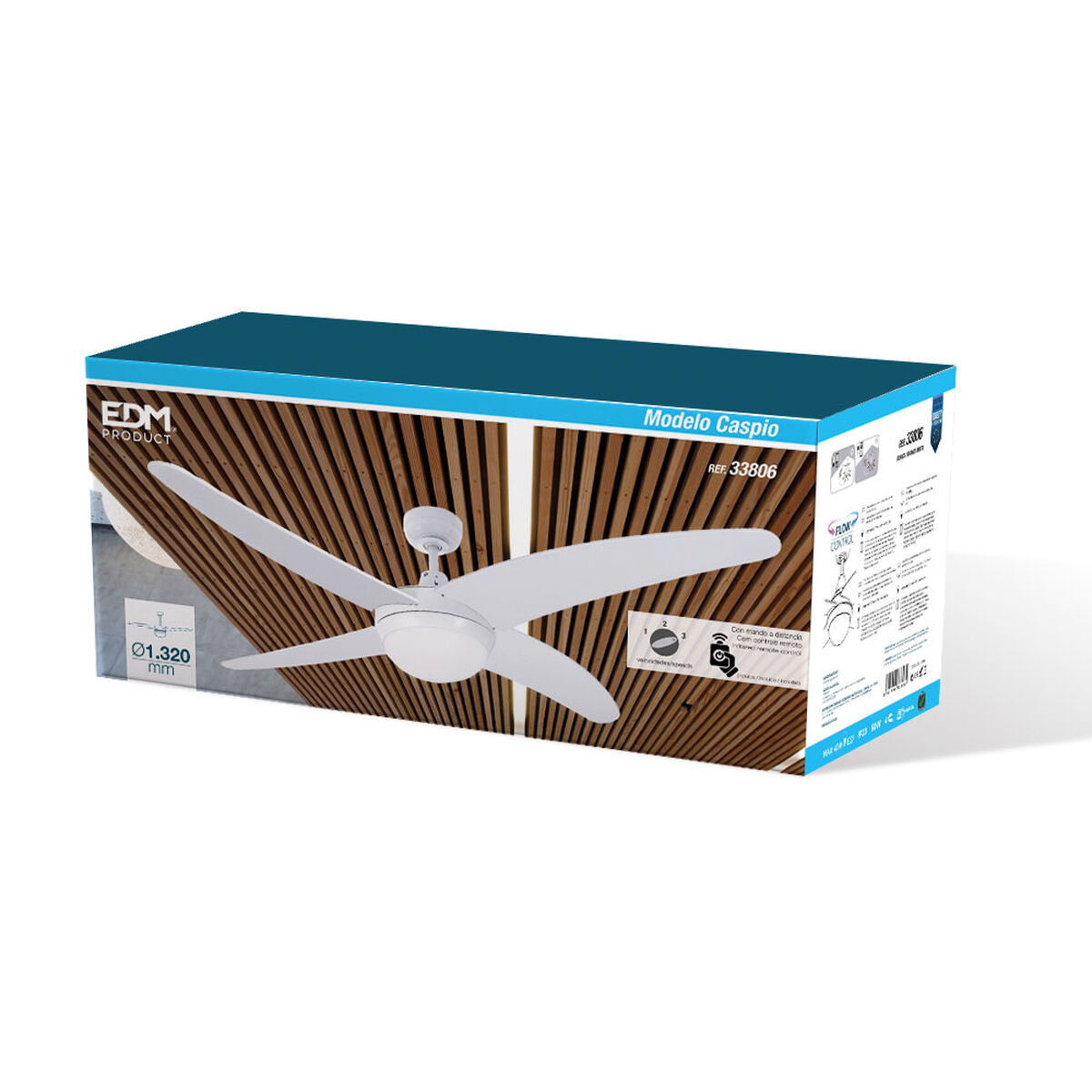 Ventilador de Techo con Luz EDM 33806 Caspio Blanco 60 W 6 S7900602_5