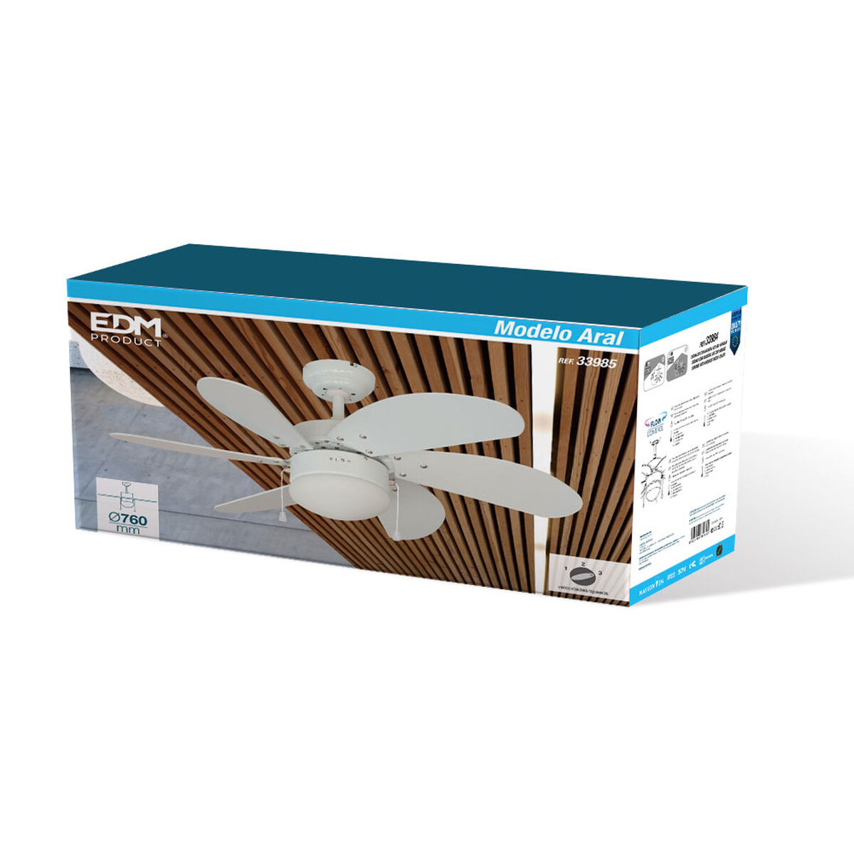 Ventilador de Techo con Luz EDM 33985 Aral Blanco 50 W 6 S7917024_5