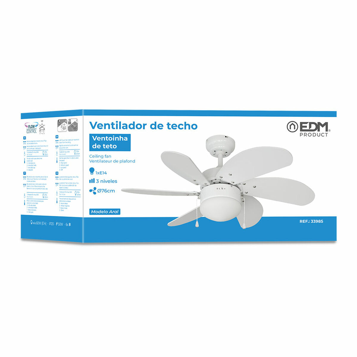 Ventilador de Techo con Luz EDM 33985 Aral Blanco 50 W 5 S7917024_4