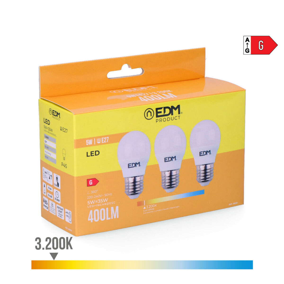 Pack de 3 bombillas LED EDM 98201 G 35 W 5 W 50 W E27 3200 Lm Ø 4,5 x 8 cm (3200 K) 4 S7916656_3
