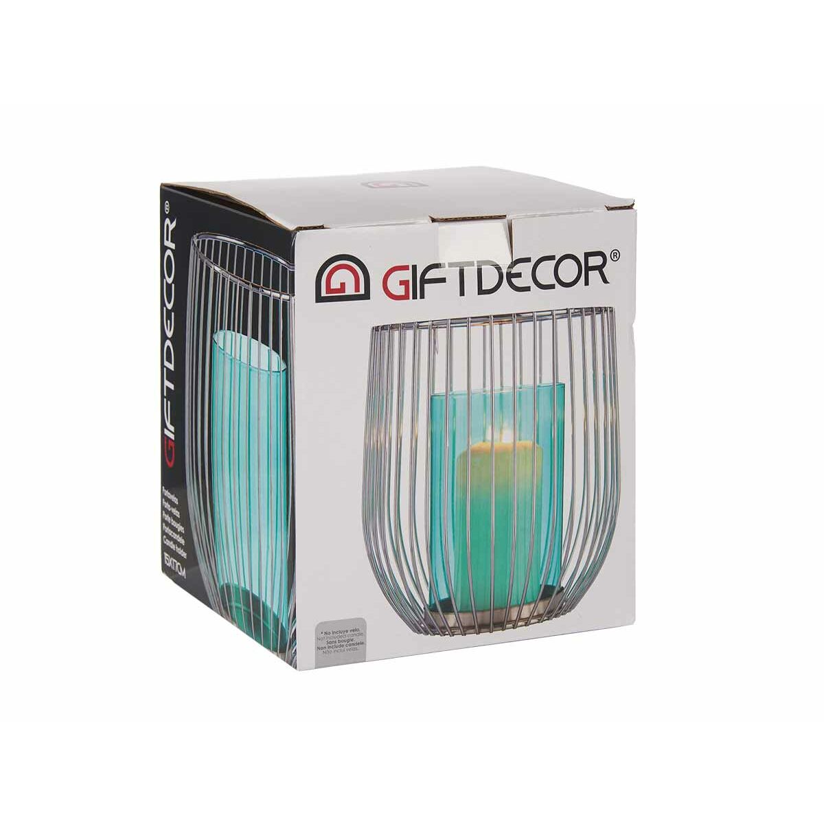 Portavelas Gift Decor Azul Plateado Plata Metal Vidrio 15 x 17 x 15 cm Jaula 2 S3609624_1