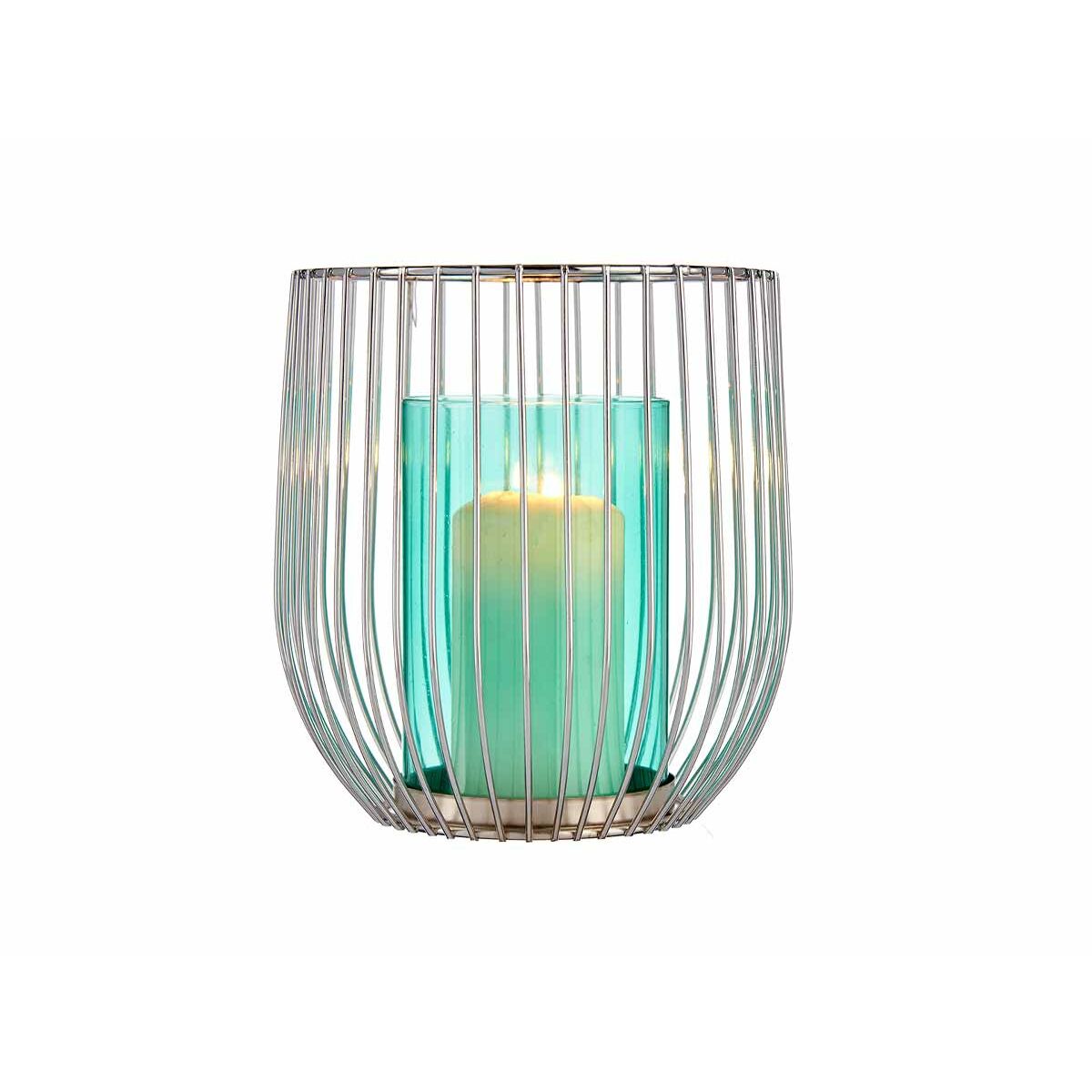 Portavelas Gift Decor Azul Plateado Plata Metal Vidrio 15 x 17 x 15 cm Jaula 3 S3609624_2