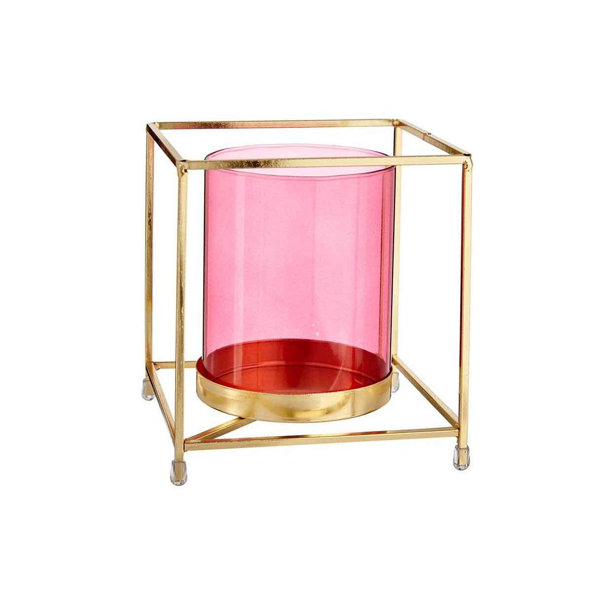 Portavelas Gift Decor Rosa Dorado Metal Vidrio 14 x 15,5 x 14 cm Cuadrado 1 S3609637_0