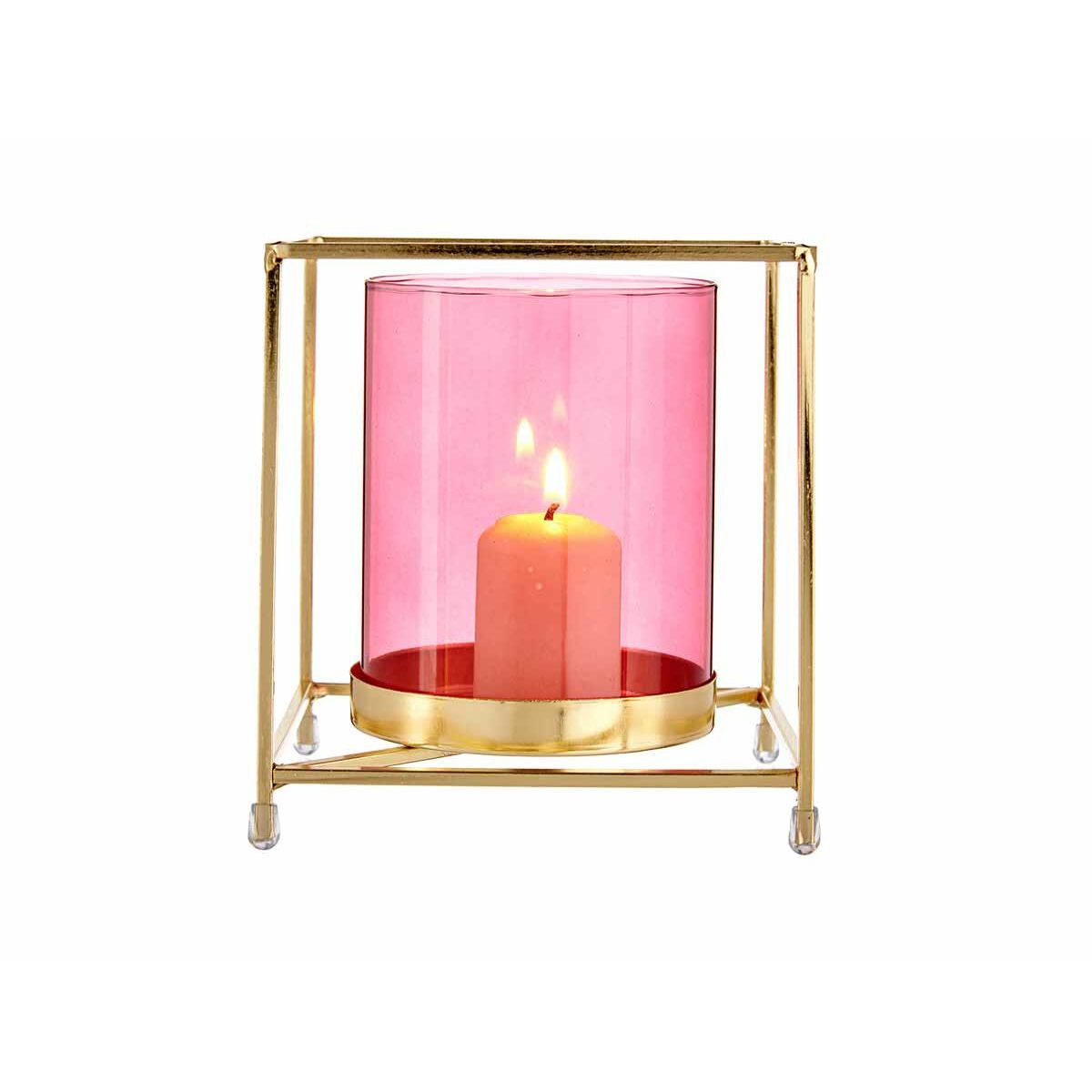 Portavelas Gift Decor Rosa Dorado Metal Vidrio 14 x 15,5 x 14 cm Cuadrado 2 S3609637_1