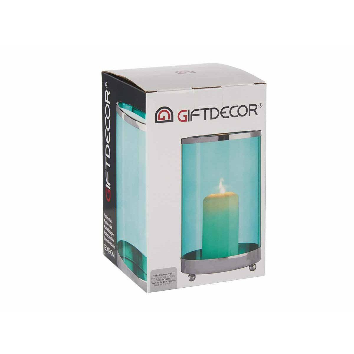 Portavelas Gift Decor Azul Plateado Plata Metal Vidrio 12,2 x 19,5 x 12,2 cm Cilindro 2 S3609645_1