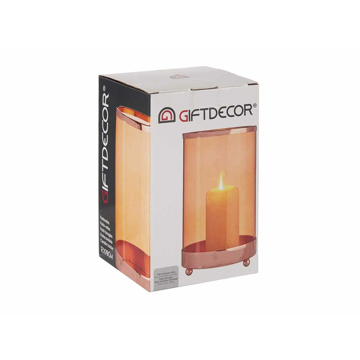 Portavelas Gift Decor Cobre Ambar Metal Vidrio 12,2 x 19,5 x 12,2 cm Cilindro 3 S3609646_2