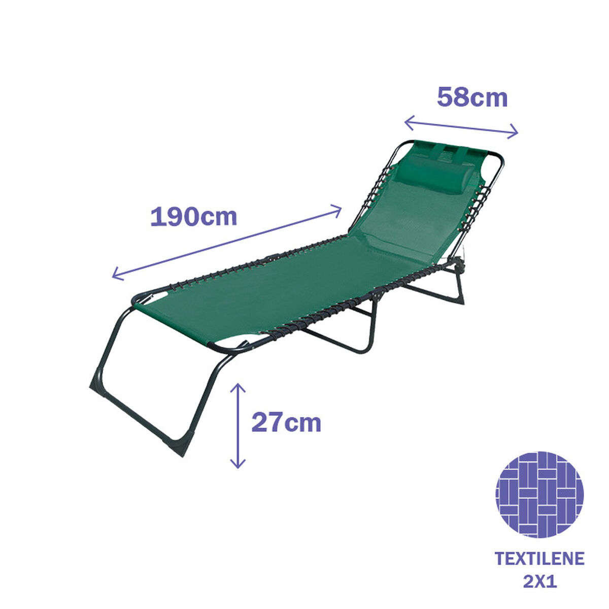 Marbueno Tumbona Plegable Acero Con Cojin Jardin y Piscina 190X58X27 cm Verde 10002 2 D1400769_1