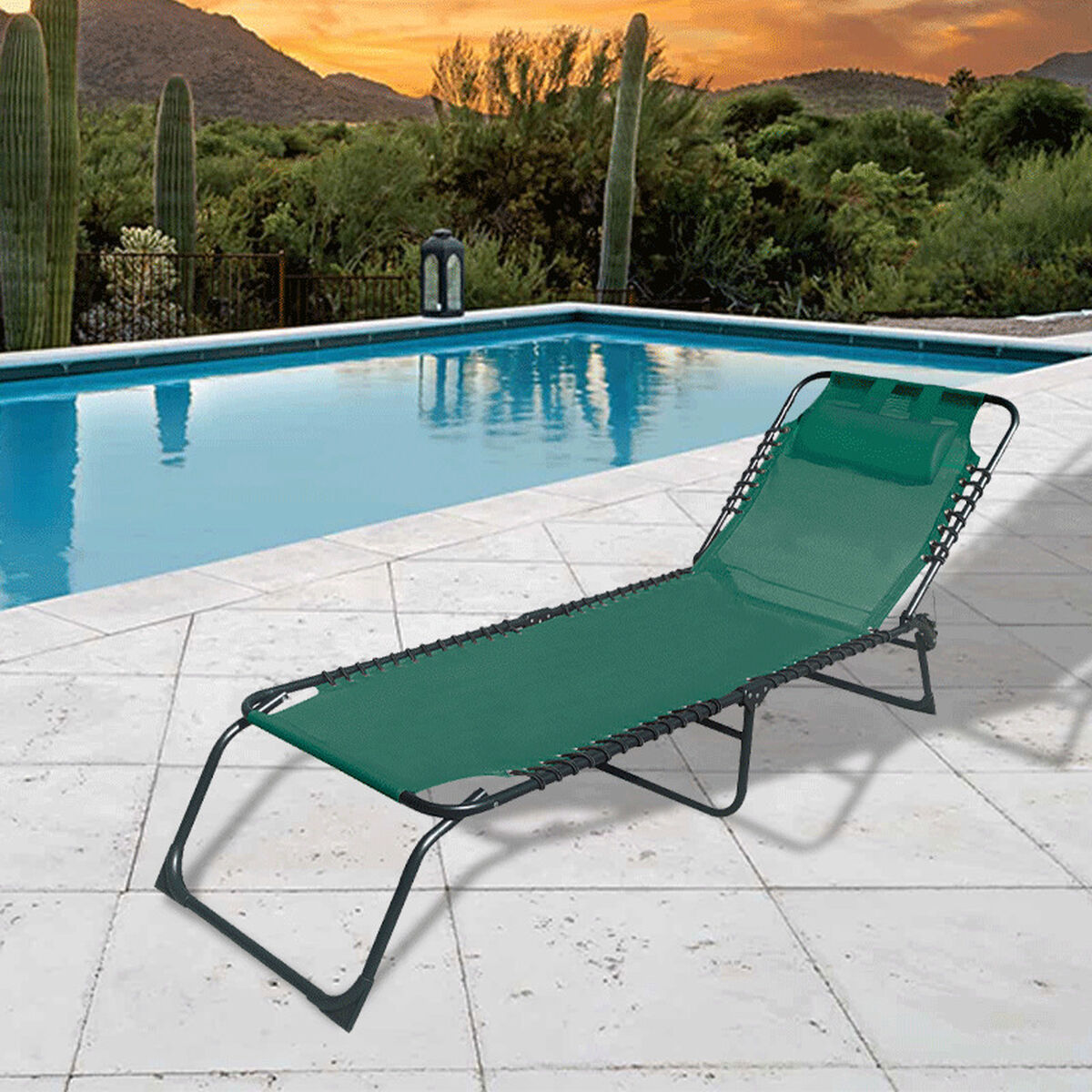 Marbueno Tumbona Plegable Acero Con Cojin Jardin y Piscina 190X58X27 cm Verde 10002 3 D1400769_2